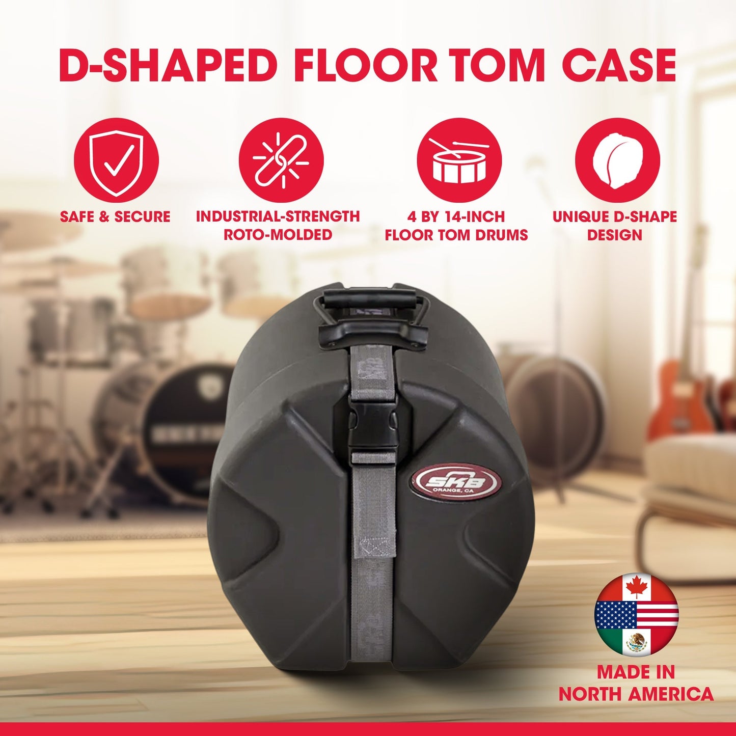 SKB 4" x 14" Snare Case with Padded Interior and D-Shaped Drum Design