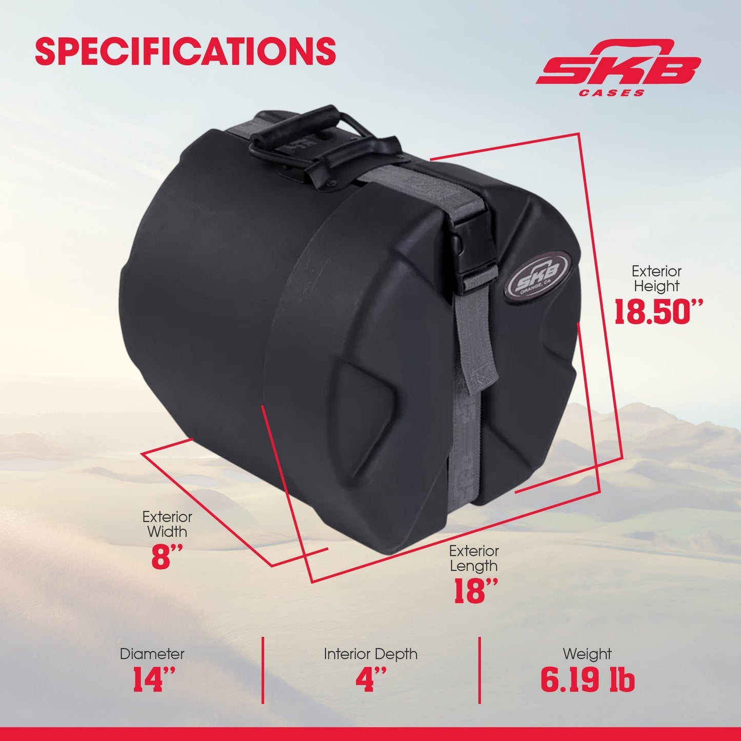 SKB 4" x 14" Snare Case with Padded Interior and D-Shaped Drum Design