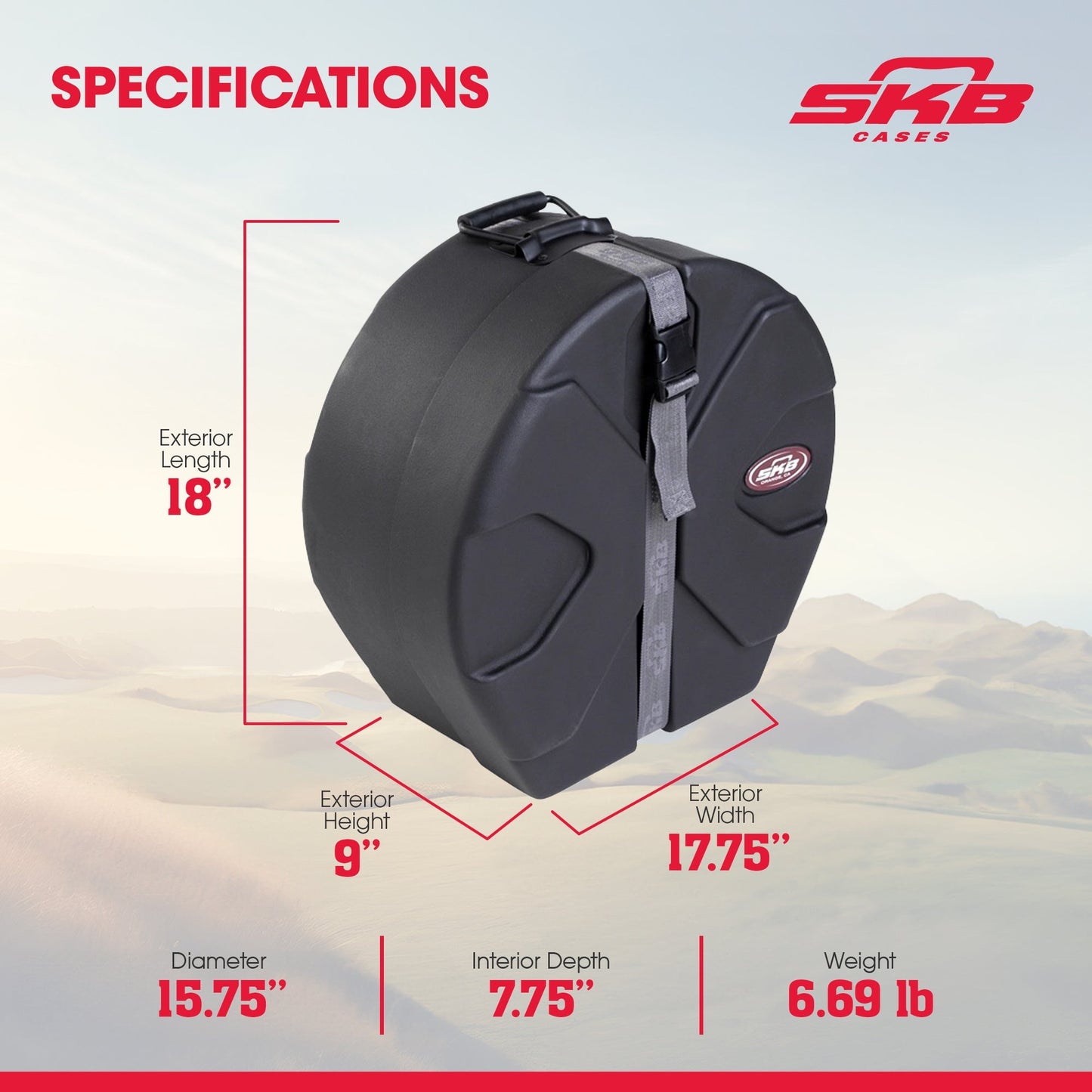 SKB 5.5" x 14" Snare Case with Padded Interior and D-Shaped Drum Design