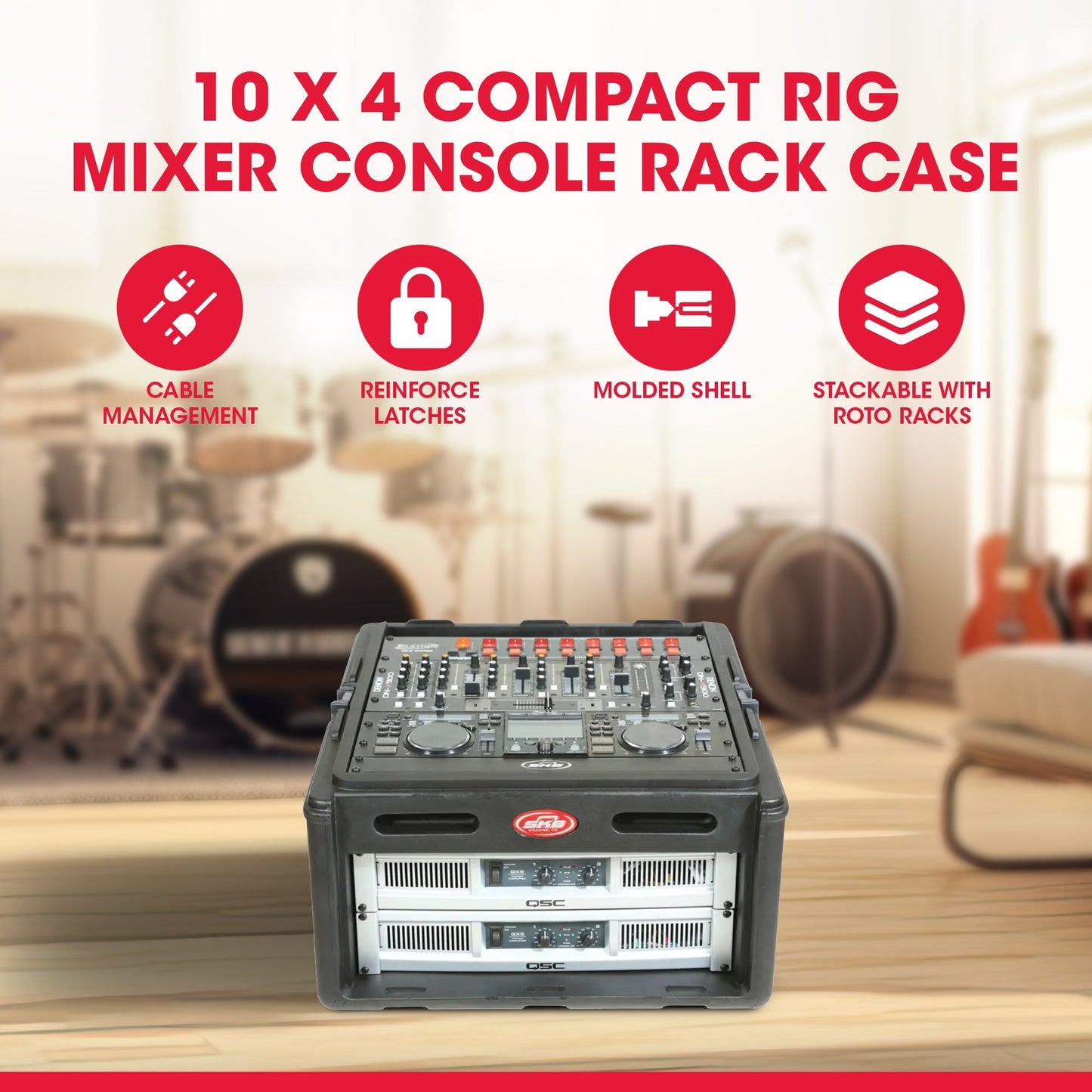 SKB Roto Rack/Mixer Console, 10U Slanted Rackmount on top, 4U Rackmount in Front