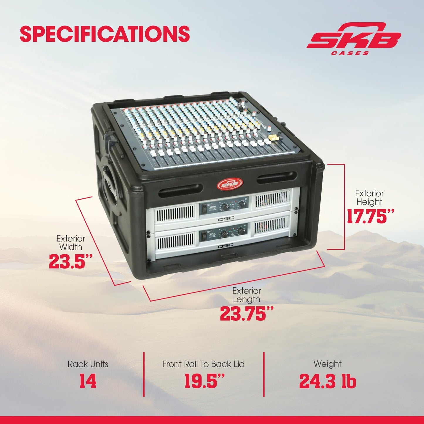 SKB Roto Rack/Mixer Console, 10U Slanted Rackmount on top, 4U Rackmount in Front
