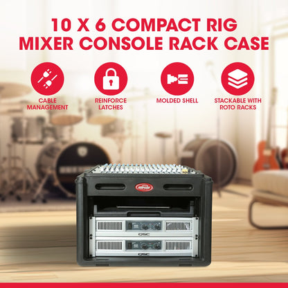 SKB Roto Rack/Mixer Console, 10U Slanted Rackmount on top, 6U Rackmount in Front