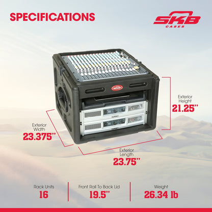 SKB Roto Rack/Mixer Console, 10U Slanted Rackmount on top, 6U Rackmount in Front
