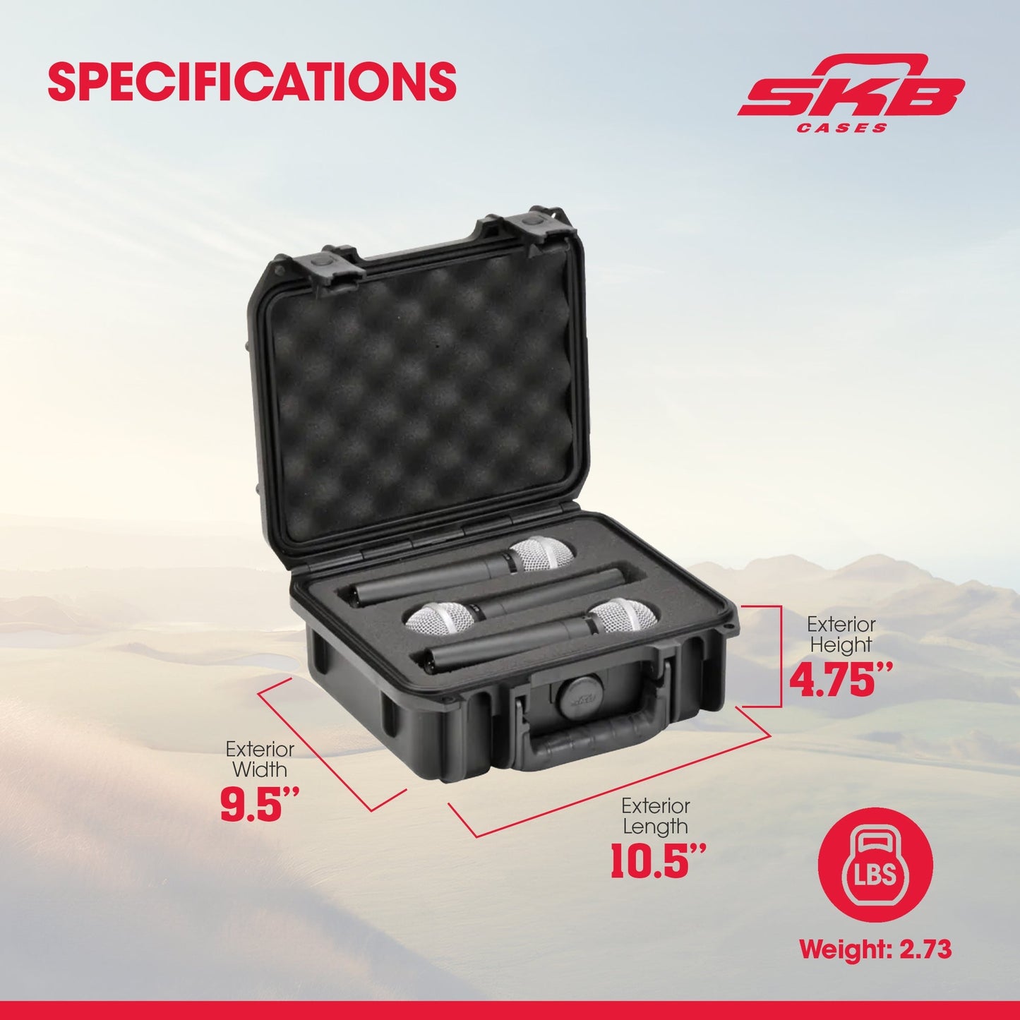 SKB Microphone Hard Case, Polypropylene Shell with 3-Slot Foam Interior, Black