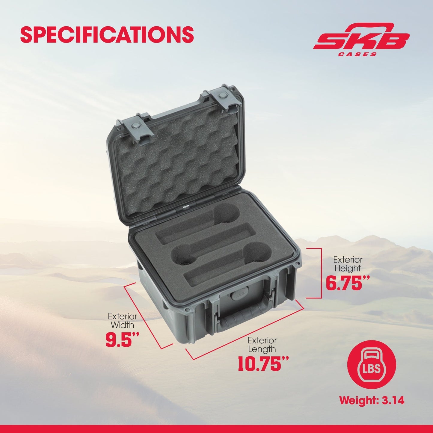 SKB Microphone Hard Case, Polypropylene Shell with 6-Slot Foam Interior, Black