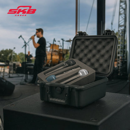 SKB Microphone Hard Case, Polypropylene Shell with 6-Slot Foam Interior, Black