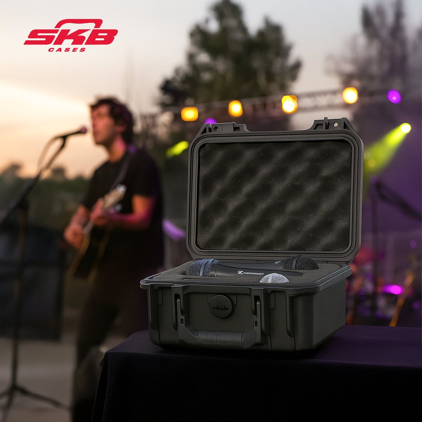 SKB Microphone Hard Case, Polypropylene Shell with 6-Slot Foam Interior, Black