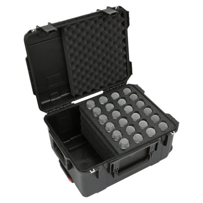 SKB Microphone Hard Case, 24-Slot Foam Interior with Cable Storage and Wheels