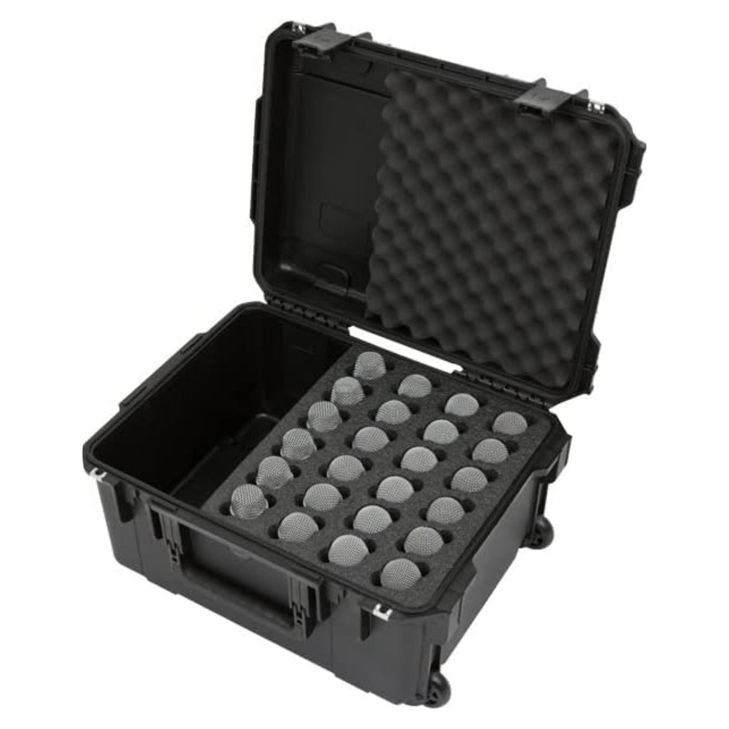SKB Microphone Hard Case, 24-Slot Foam Interior with Cable Storage and Wheels