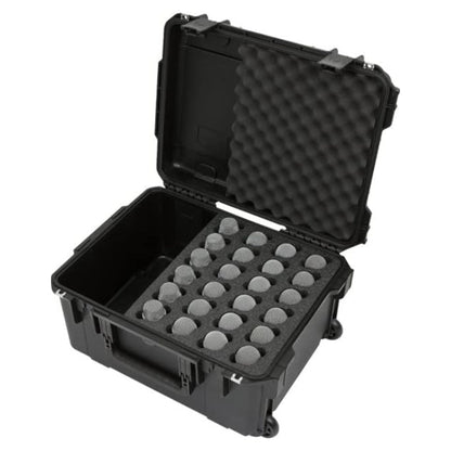 SKB Microphone Hard Case, 24-Slot Foam Interior with Cable Storage and Wheels