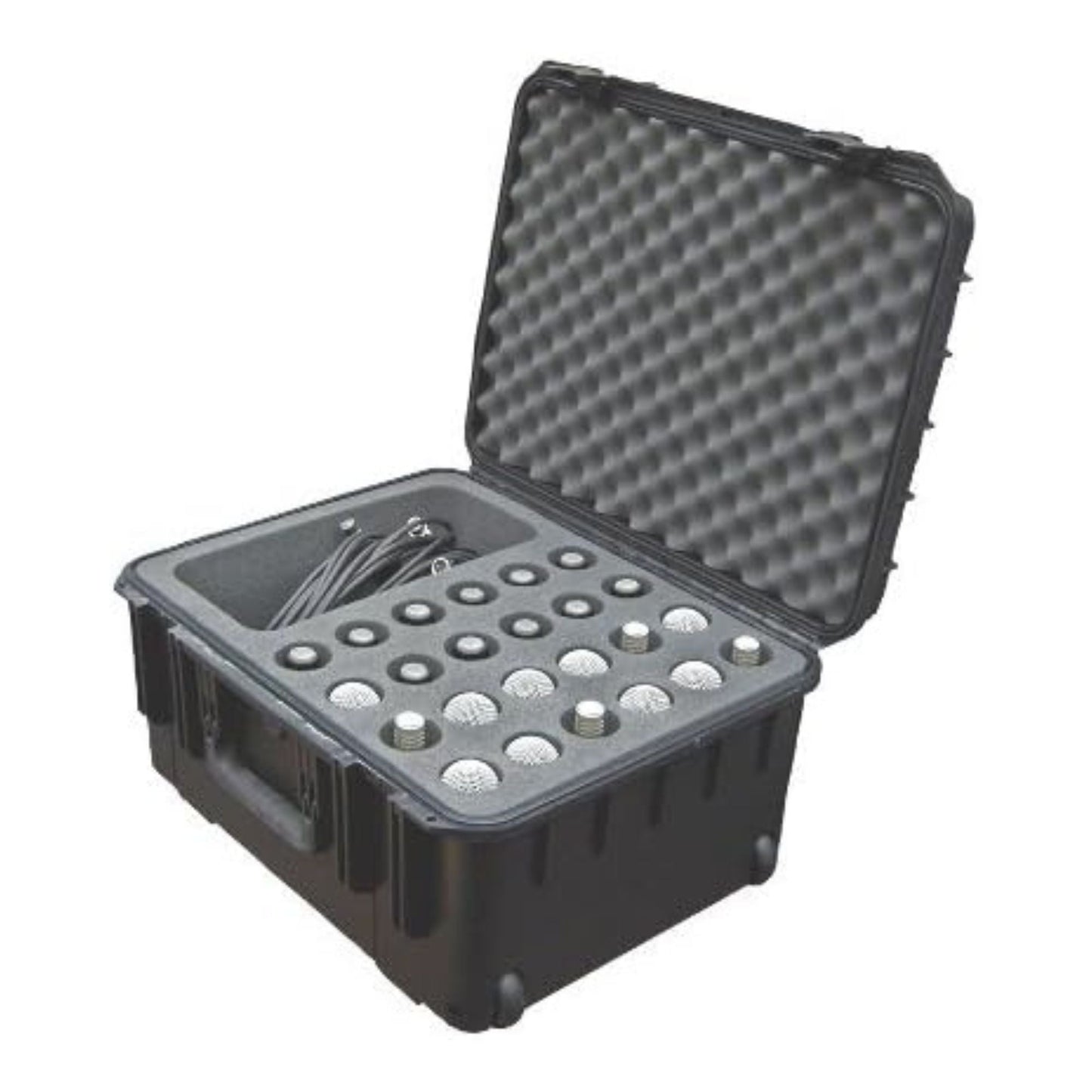 SKB Microphone Hard Case, 24-Slot Foam Interior with Cable Storage and Wheels