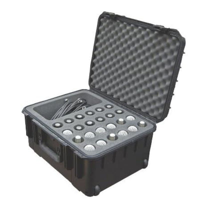 SKB Microphone Hard Case, 24-Slot Foam Interior with Cable Storage and Wheels