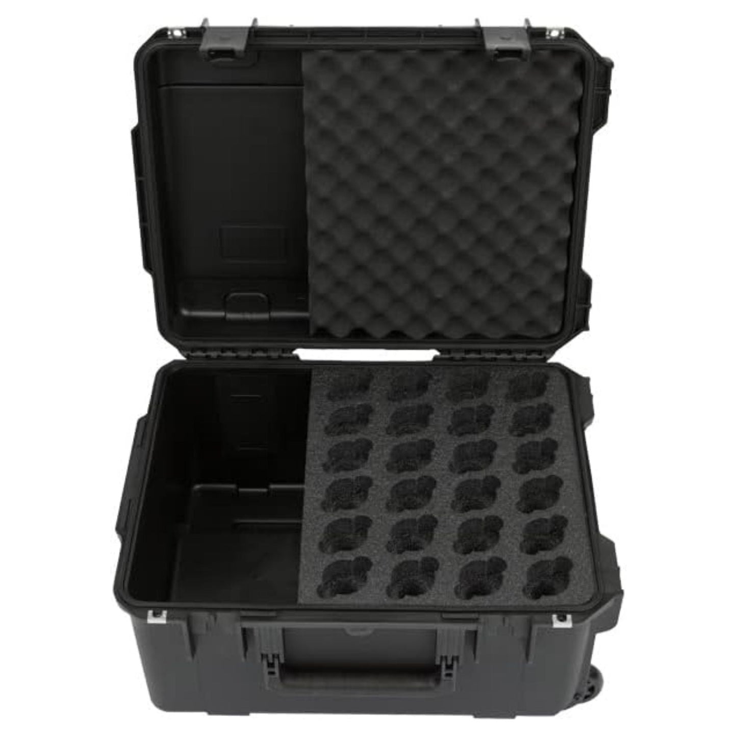 SKB Microphone Hard Case, 24-Slot Foam Interior with Cable Storage and Wheels