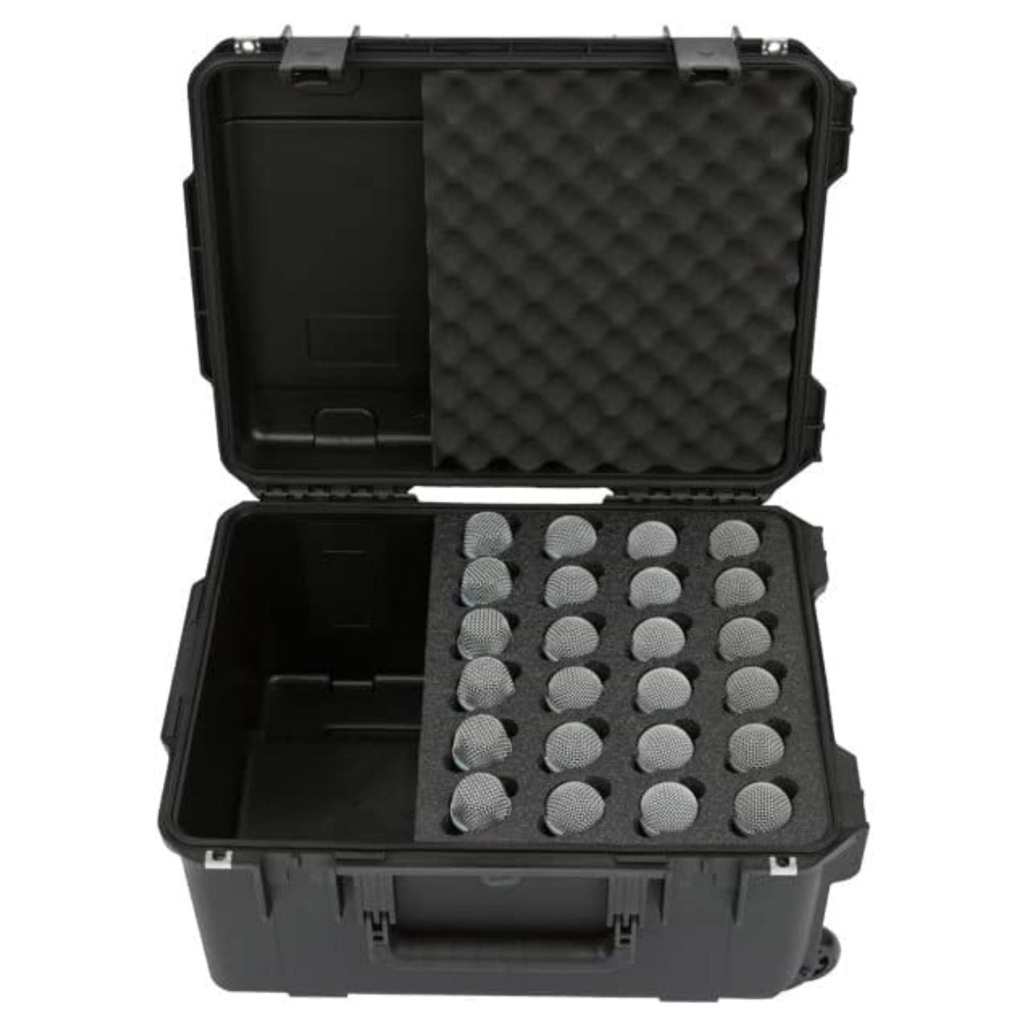SKB Microphone Hard Case, 24-Slot Foam Interior with Cable Storage and Wheels