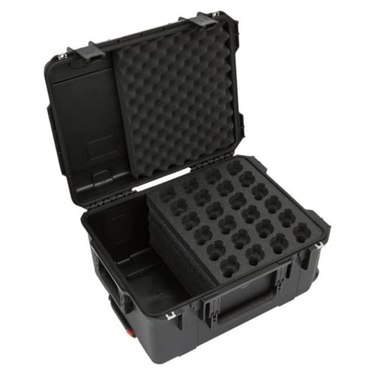 SKB Microphone Hard Case, 24-Slot Foam Interior with Cable Storage and Wheels