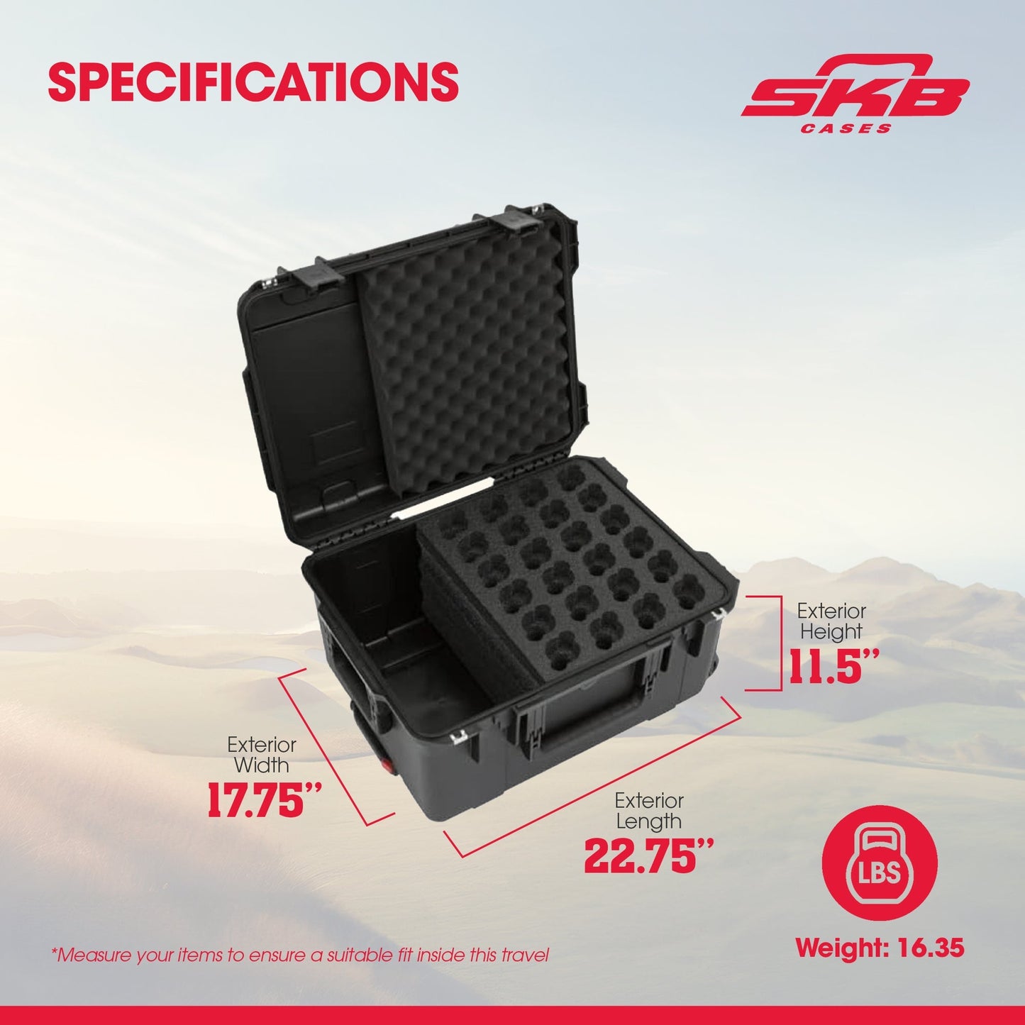 SKB Microphone Hard Case, 24-Slot Foam Interior with Cable Storage and Wheels