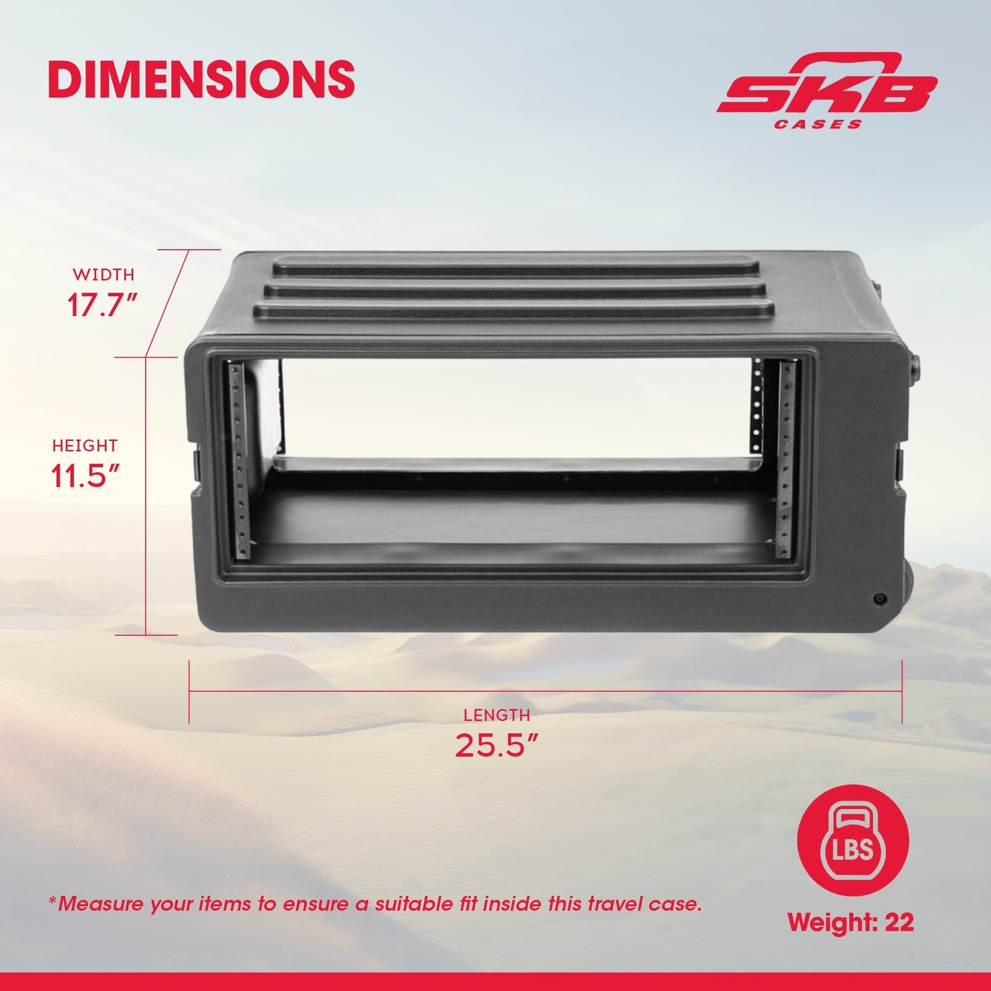 SKB 4U rSeries Shallow Rolling Rack with Integrated Back Wheels and Pull Handle