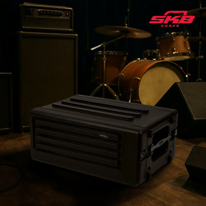 SKB 4U rSeries Shallow Rolling Rack with Integrated Back Wheels and Pull Handle