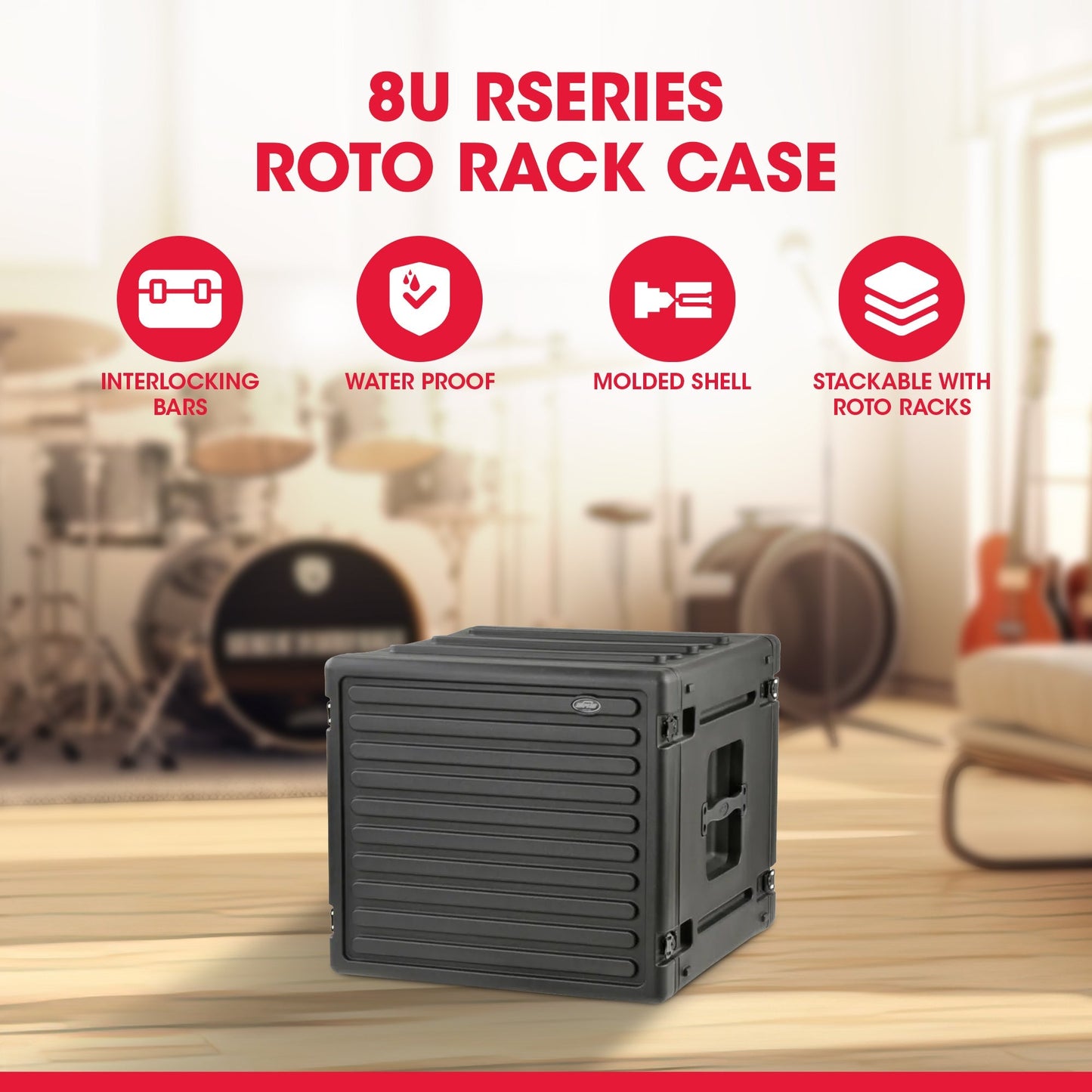 SKB 8U Roto Rack Case Polyethylene Gear Protector, Stackable, Waterproof, Black