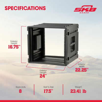 SKB 8U Roto Rack Case Polyethylene Gear Protector, Stackable, Waterproof, Black