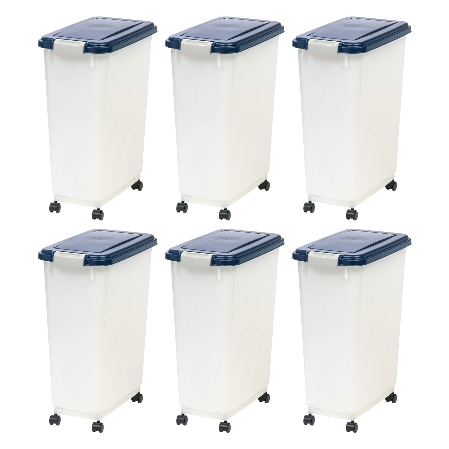 IRIS USA Pet Food Storage Container, Airtight Rolling Bin, 38 lbs, Navy, 6 Pack