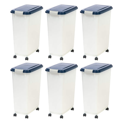 IRIS USA Pet Food Storage Container, Airtight Rolling Bin, 38 lbs, Navy, 6 Pack