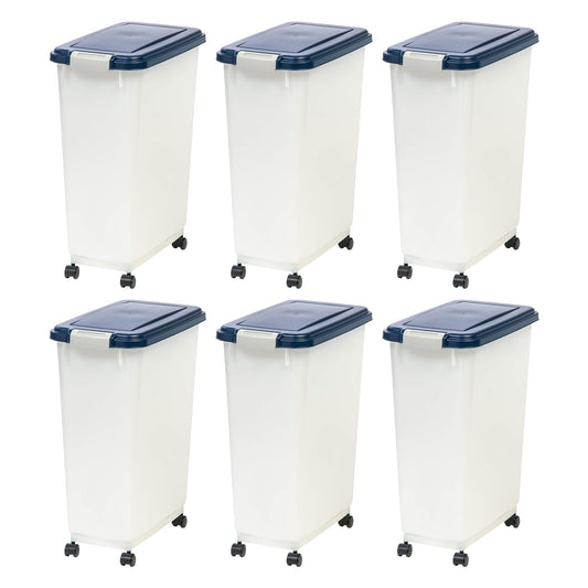 IRIS USA Pet Food Storage Container, Airtight Rolling Bin, 38 lbs, Navy, 6 Pack