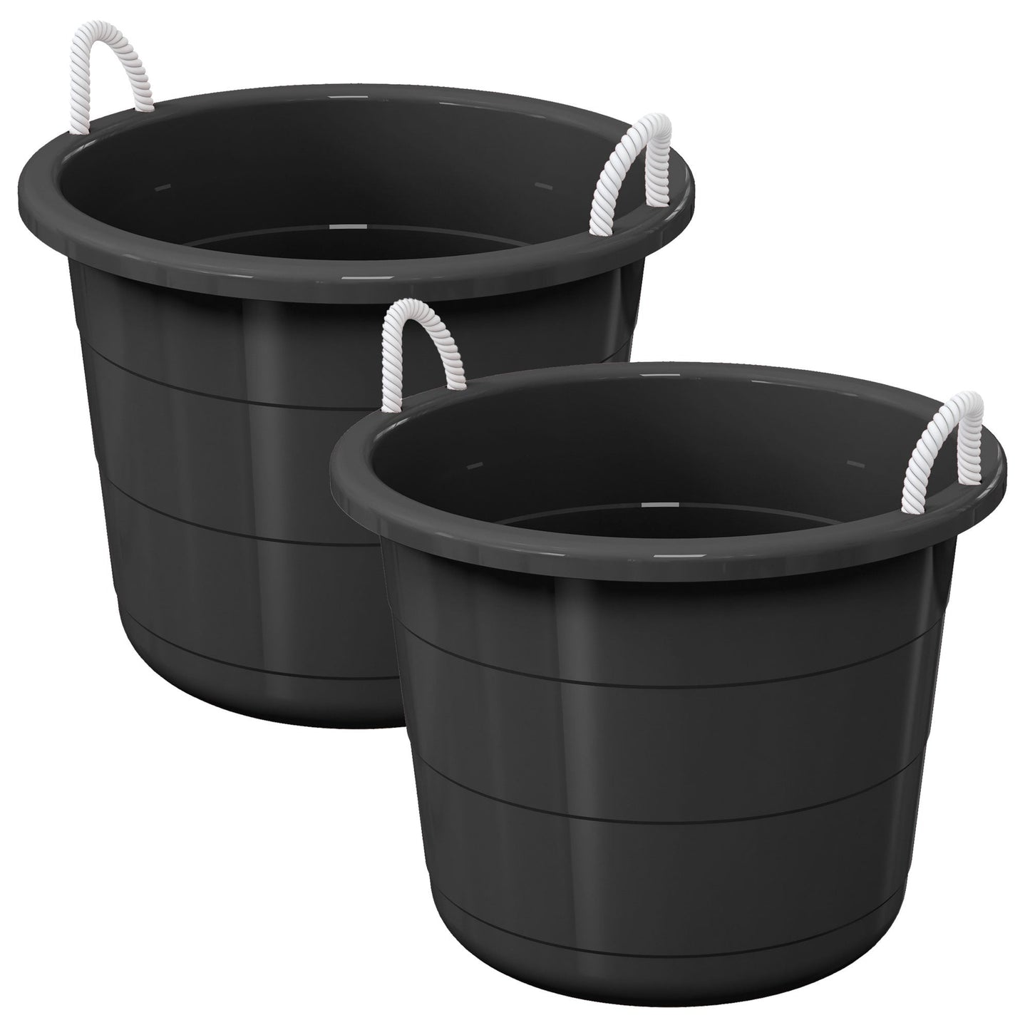 Life Story 17 Gal Plastic Storage Open Top Bucket with Rope Handles, Black, 2 Pk