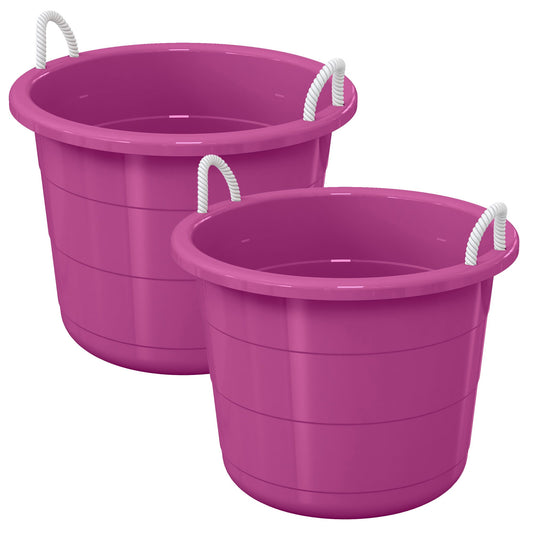Life Story 17 Gal Plastic Storage Open Top Bucket w/ Rope Handles, Purple, 2 Pk