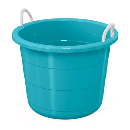Life Story 17 Gal Plastic Storage Open Top Bucket with Rope Handles, Teal, 2 Pk