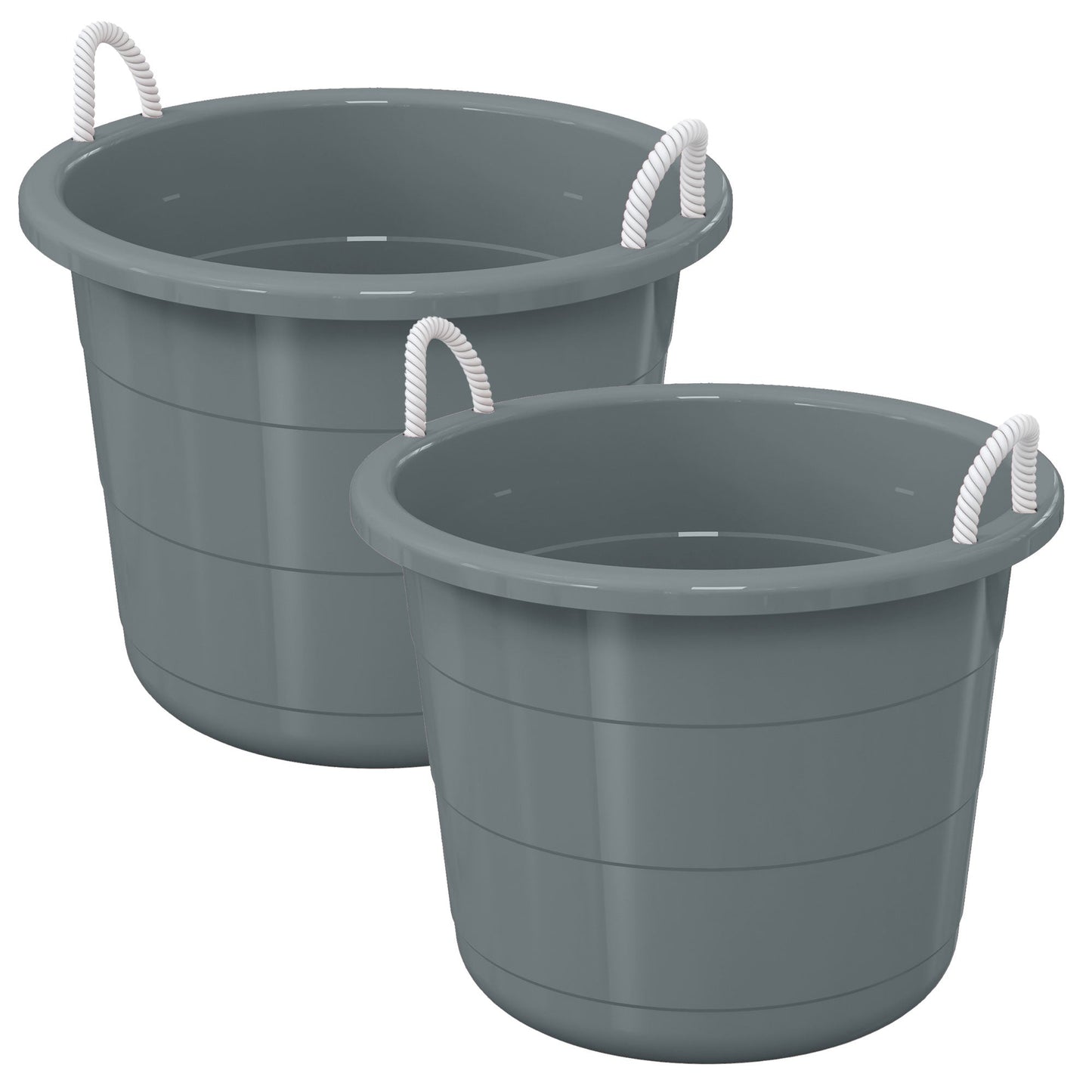 Life Story 17 Gal Plastic Storage Open Top Bucket with Rope Handles, Gray, 2 Pk