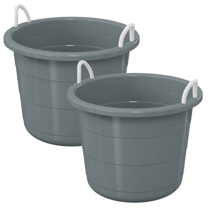 Life Story 17 Gal Plastic Storage Open Top Bucket with Rope Handles, Gray, 2 Pk