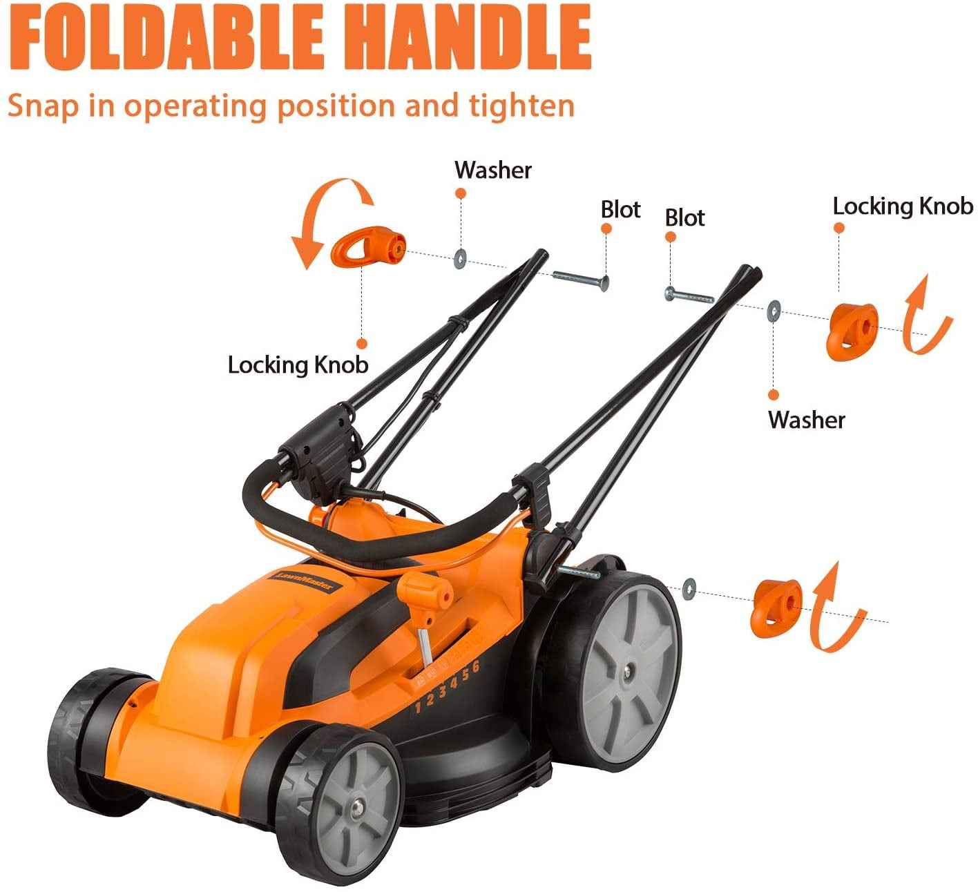 LawnMaster 16-Inch Corded Electric Lawn Mower, 12AMP, Folded, MEB1216K