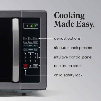 Farberware Stainless Steel Countertop Microwave Oven with Child Lock, 1.1 Cu Ft Black Stainless