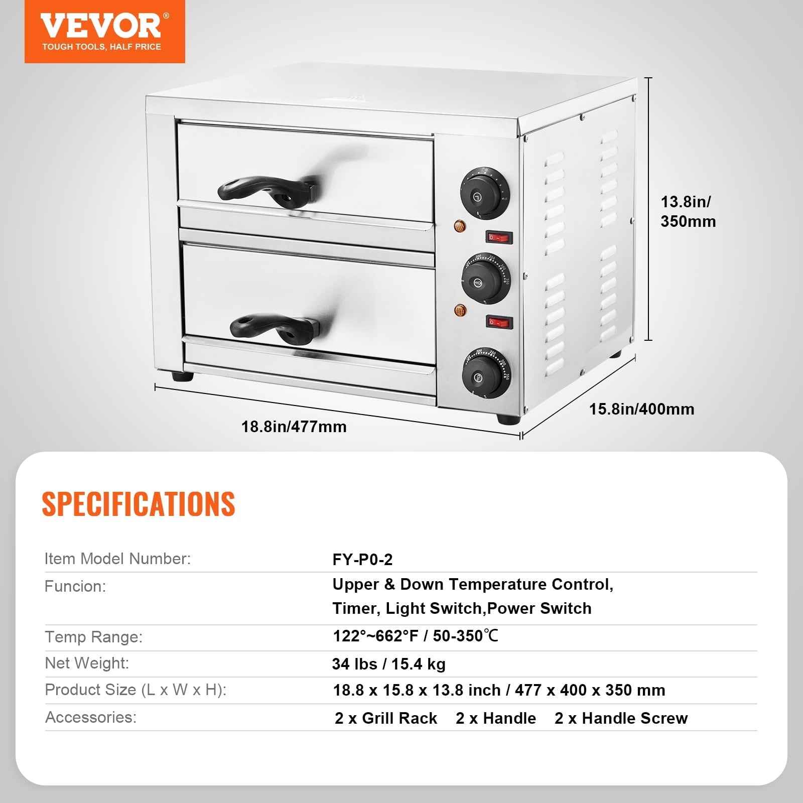 VEVOR Electric Pizza Oven for Countertops, 12-inch, 1700W, with Temp Control & 0-120 Min Timer, Even Baking Technology & Easy Clean Crumb Tray, Ideal for Both Commercial & Home Kitchens