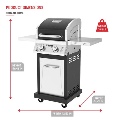 Nexgrill Deluxe 2-Burner Gas Grill with 401 SQ In Grate, 28000 BTUs, Stainless Steel Control Panel & Foldable Side Table, Propane BBQ Grill for Outdoor Cooking, Patios, Backyards and More -720-0864RA