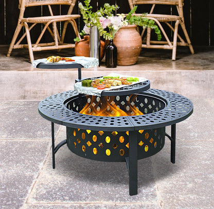 MistMo 36 inch Round Fire Pit for Outdoor Bonfire Multipurpose Wood Burning Metal Table for Patio