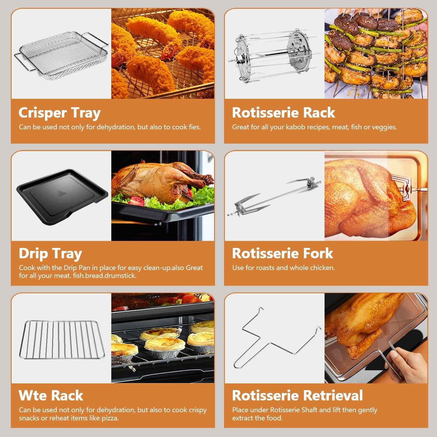 Whall 12QT Touchscreen Air Fryer Toaster Oven, 12 Pre-set Menus, Clear Window, Less Oil