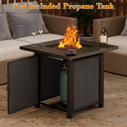 Walsunny 28" Propane Fire Pit Table Outdoor Gas Fire Pit with Lava Rocks 50,000 BTU Square Fire Table with Lid,Waterproof Cover