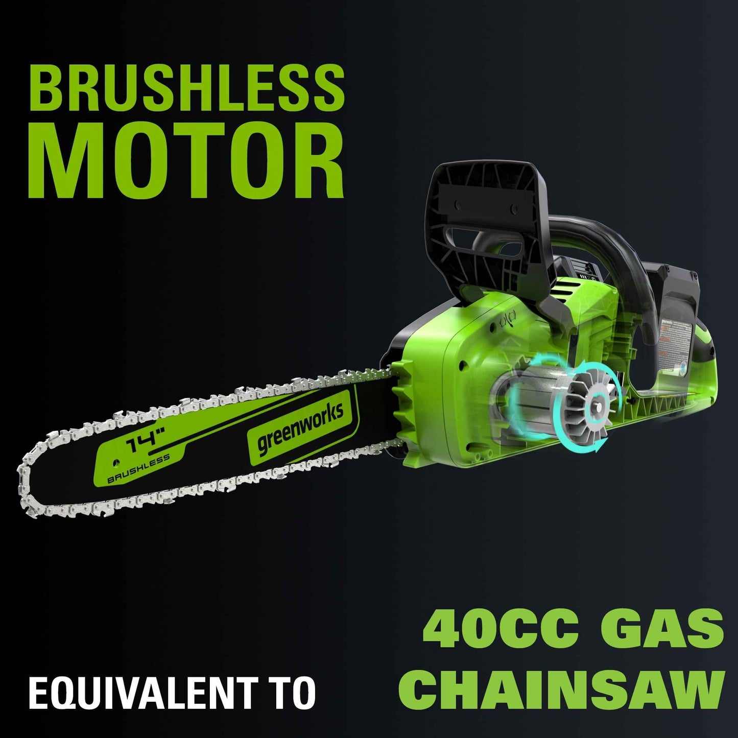 Greenworks 48V (2x24V) 14" Brushless Chainsaw + (2) 4Ah USB Batteries & Dual Port Charger 2017902