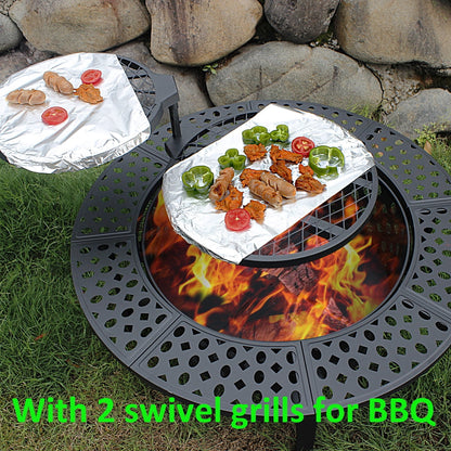 MistMo 36 inch Round Fire Pit for Outdoor Bonfire Multipurpose Wood Burning Metal Table for Patio