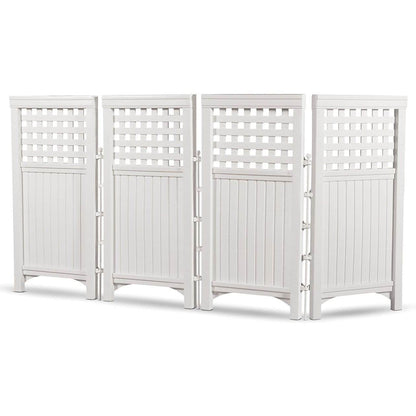Suncast Outdoor Patio Garden 8 Panel Yard Screen Enclosure Gated Fence, White