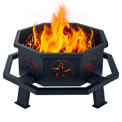 MistMo Octagon Wood Fire Pit, 35" Metal Outdoor Firepit for Patio Party Black