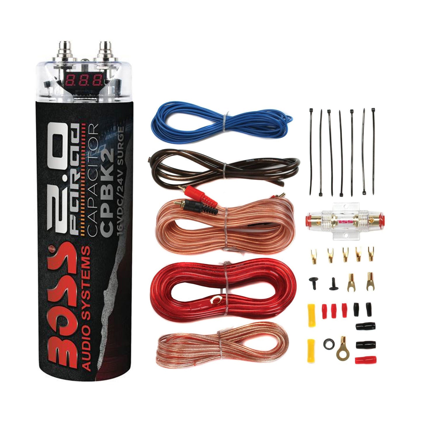 Boss Audio CPBK2 Digital Car Power Capacitor & Soundstorm AKS8 Amp Wiring Kit - Find Fresh Goods