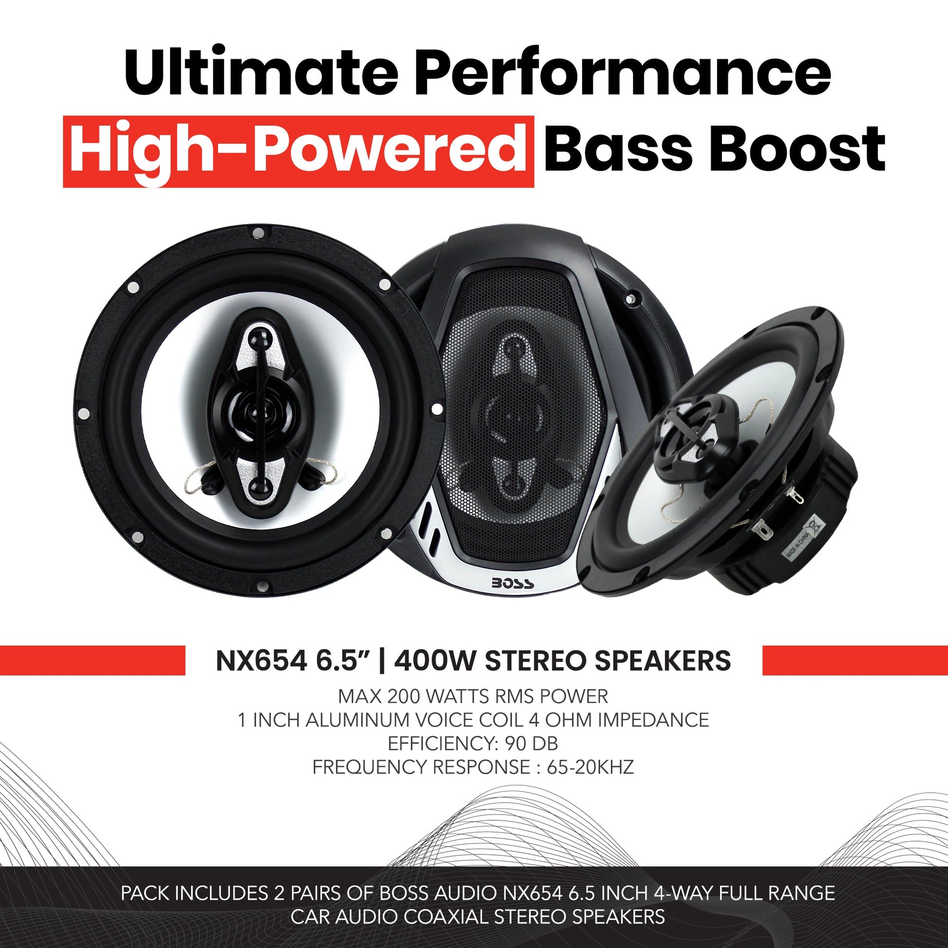 BOSS Audio NX654 Onyx 6.5" 400W 4-Way Car Audio Coaxial Stereo Speakers, 2 Pair - Find Fresh Goods