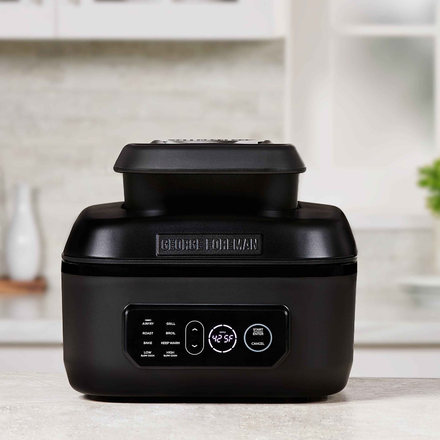 George Foreman 7-Serving 6 Qt Electric Indoor Grill and Air Fryer, 7-in-1 Functionality, Black