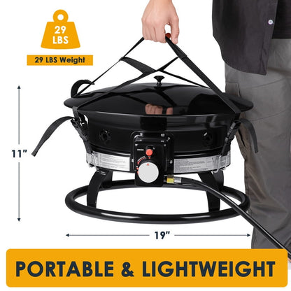 Homall Portable Propane Fire Pit for Outside, Smokeless Gas Fire Bowl with Auto-Ignition, 19-Inch Diameter Lid & Carry Kit, for Patio,, Black