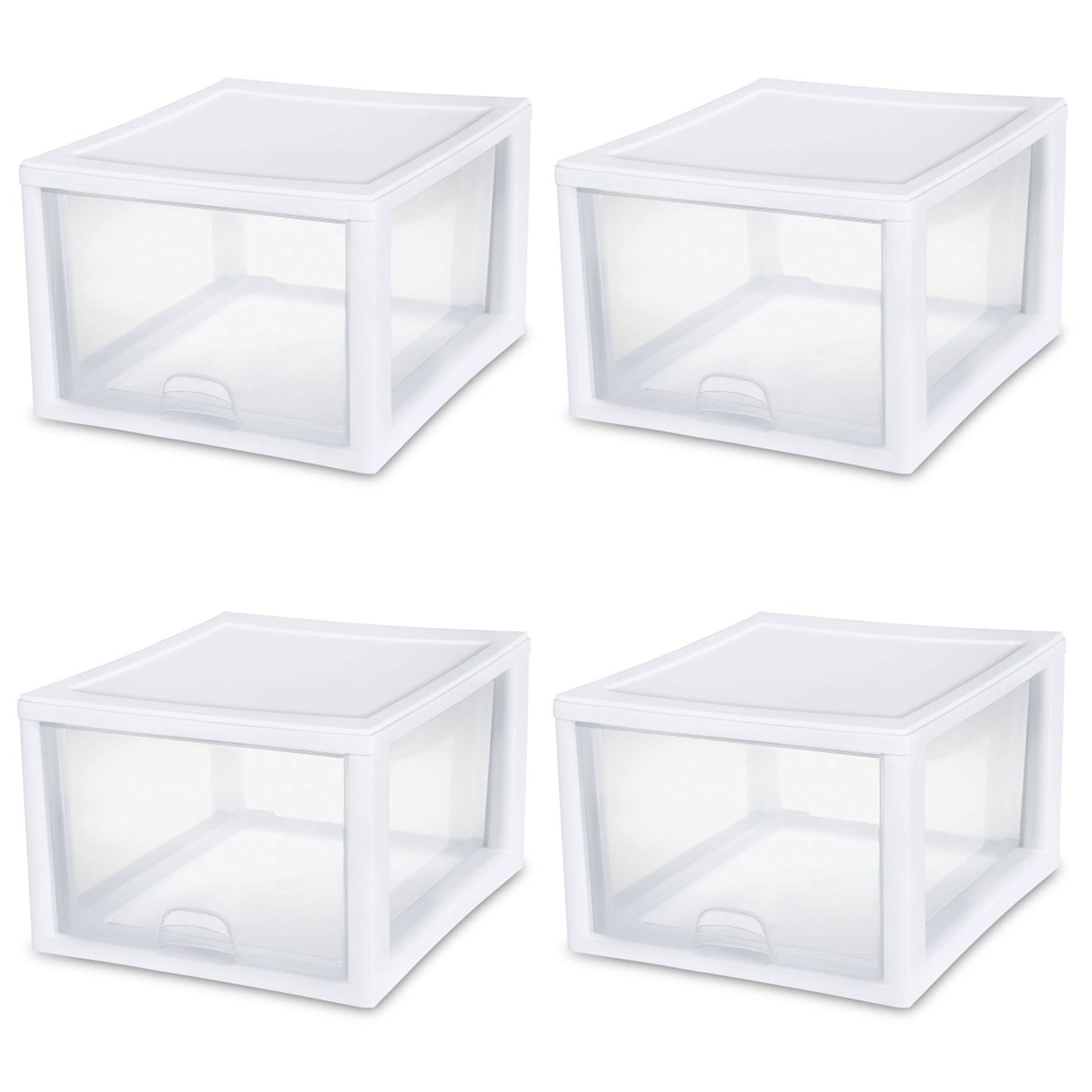 Sterilite 27 Quart Clear & White Plastic Storage Bin with One Drawer, 12 Pack