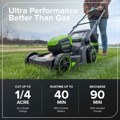 Greenworks 60V 17" Cordless Battery Push Lawn Mower w/ 4.0Ah Battery & Charger