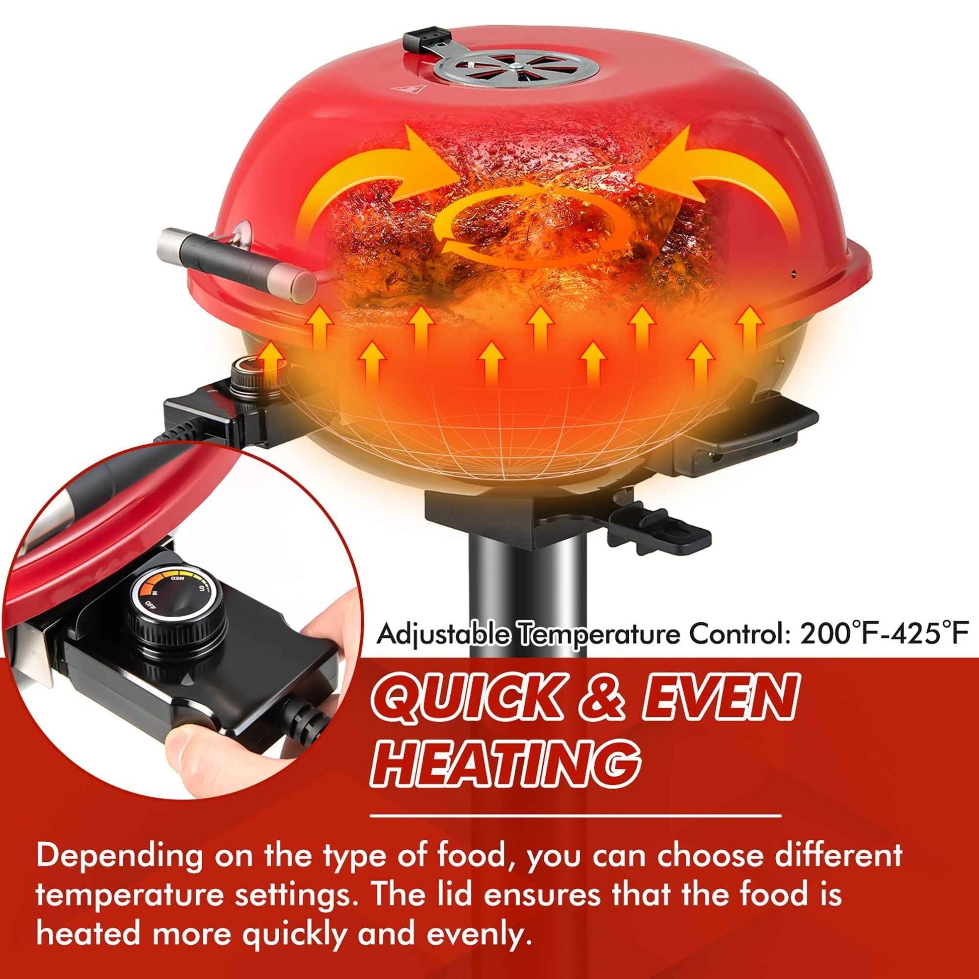 Costway Portable 1600W Electric BBQ Grill with Temperature Control & Grease Collector Red
